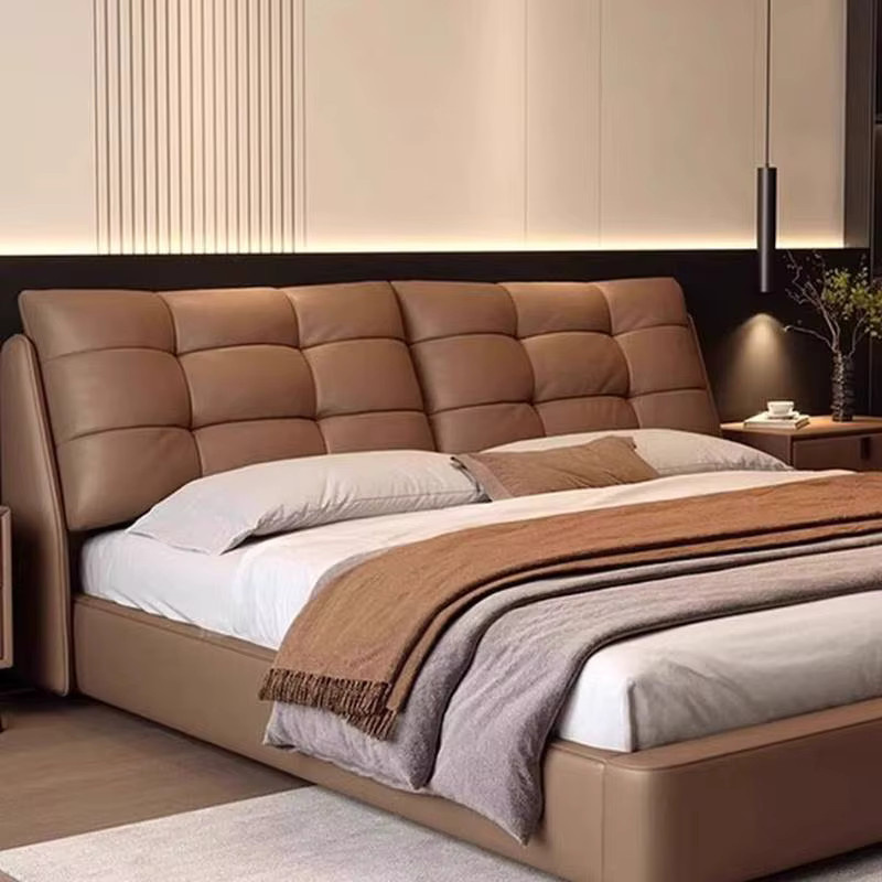ZHIO Doppelbett mit Stauraum und Lift-up-Funktion aus Metall und braunem Kunstleder - Bild 4