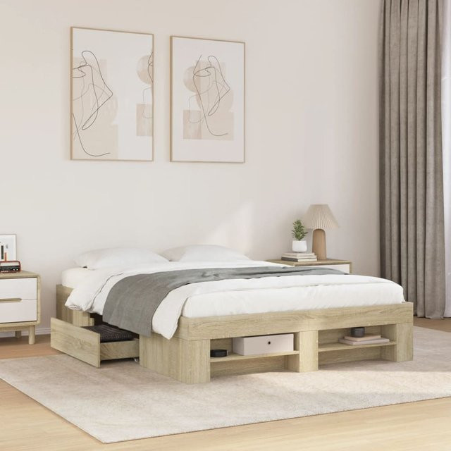 vidaXL Bettgestell mit Schubladen aus Holzwerkstoff in Sonoma-Eiche, B/T/H: 140 x 200 cm - Bild 3