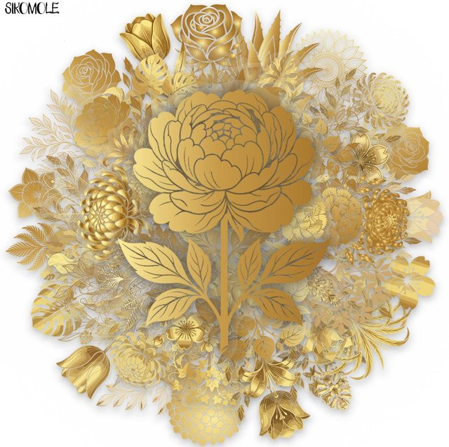 50 Stück Binchi Outdoor Product Cartoon Vintage Goldene Pflanzen-Blumen-Aufkleber aus transparentem PET für deine DIY-Dekoration in Gold und Multicolour - Bild 1