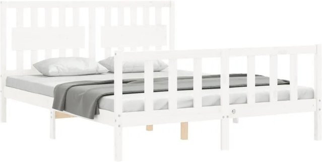 vidaXL Massivholzbett aus Kiefernholz in Weiß mit rustikaler Optik, B/T/H: 160 x 200 x 165,5 cm - Bild 1