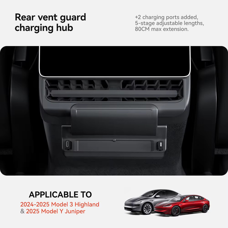 YZ USB-C Schnellladegerät für Tesla Model Y Juniper und Model 3 Highland, 27W Power Splitter USB Shunt HUB für die hintere Lüftungsöffnung, Schwarz - Bild 2