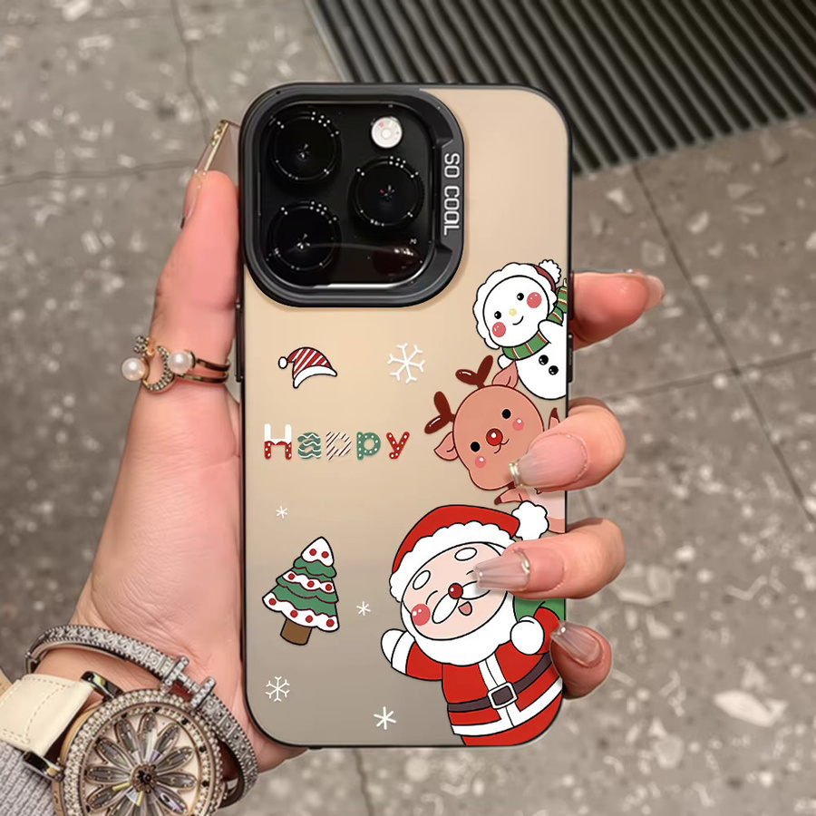 Stoßfeste Silikon Handyhülle mit Weihnachtsmann und Tieren für Apple iPhone 12 13 14 15 16 17 Pro Max Air Cover mit Weihnachtsbaum-Design - Bild 4