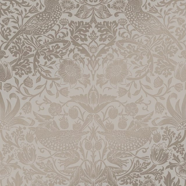 William Morris at Home Vliestapete Strawberry Thief in Natur mit floralem Motiv, Farbe: Beige/Gold, 10 m Rolle - Bild 1