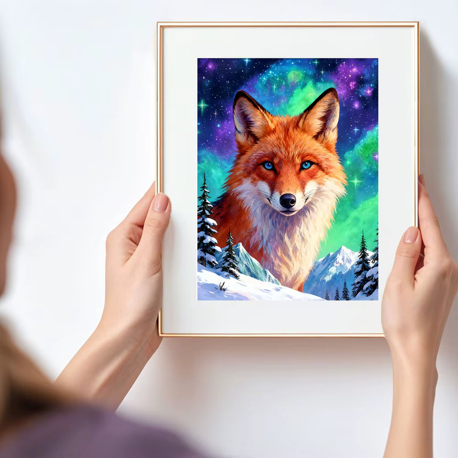 Huacan Diamantgemälde Fuchs in Winterlandschaft, rundes Diamant-Mosaik Kunstwerk in Multicolour, B/D: 30 x 30 cm - Bild 3