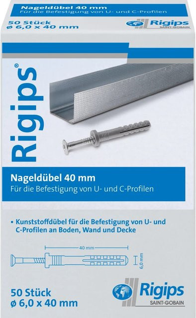 Rigips Nageldübel aus Stahl und Kunststoff Ø 6 mm x 40 mm, 50 Stück - Bild 1