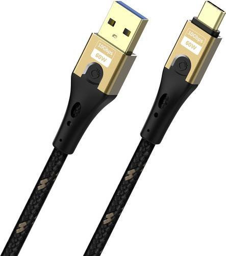 Oehlbach USB-Kabel mit USB-A und USB-C Stecker in Schwarz/Gold, Länge: 2 m - Bild 1