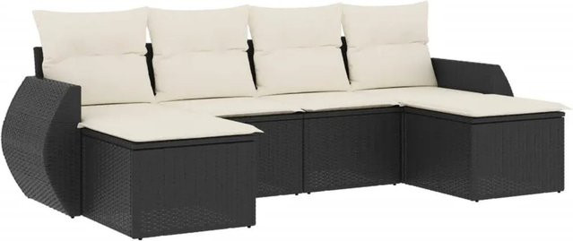 vidaXL 6-teilige Garten-Sofagarnitur in L-Form mit Kissen, Schwarz, Poly-Rattan und Metallgestell - Bild 1