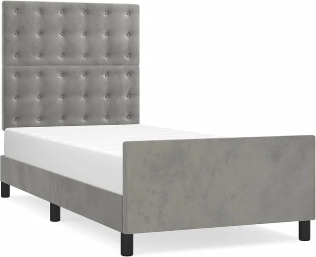 vidaXL Bettgestell mit Kopfteil aus Samt in Hellgrau, B/T/H: 90 x 200 x 128 cm - Bild 1