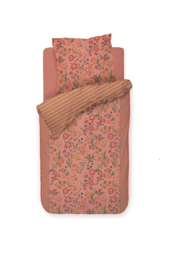 PIP Studio Perkal Bettwäsche Coco Flower Coral mit Rosenranken, Wende Bettwäsche aus Baumwolle, Farbe: Mehrfarbig/Pink, B/H: 155 x 220 cm mit 80 x 80 cm Kissenbezug - Bild 1