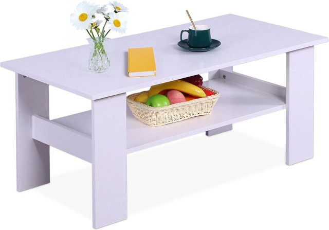 Relaxdays Couchtisch modern aus Holzwerkstoff in Weiß mit Ablage, B/T/H: 100 x 50 x 43,5 cm - Bild 1