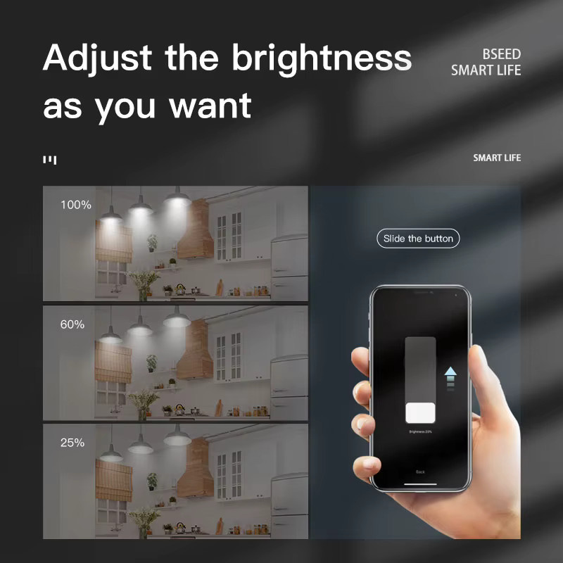 BSEED Smart WiFi Dimmer Schalter mit Tuya App-Steuerung, Dimmbarer LED Lichtschalter aus schwarzem Glas mit blauer Hintergrundbeleuchtung - Bild 5