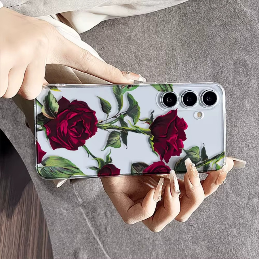 Stoßfeste TPU Handyhülle mit roten Rosen für Samsung Galaxy S26 S25 S24 S23 S22 S21 S20 Ultra Plus FE 5G, transparent - Bild 4