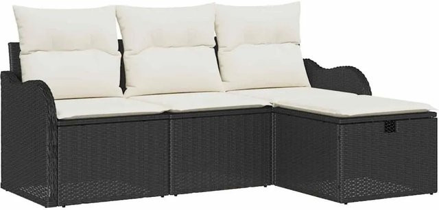 vidaXL Gartensofa-Set aus Poly-Rattan in Schwarz und Beige mit 4 Teilen, Ecksofa, Ottoman und Couchtisch inklusive Kissen - Bild 1
