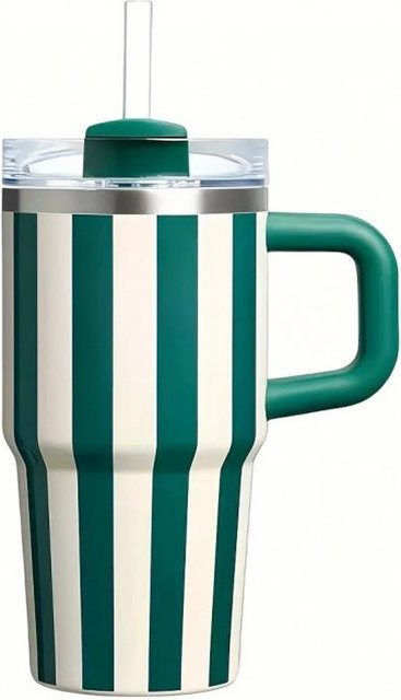 Kings City Thermobecher aus Edelstahl mit Griff und Strohhalm, grün, 20oz - Bild 1