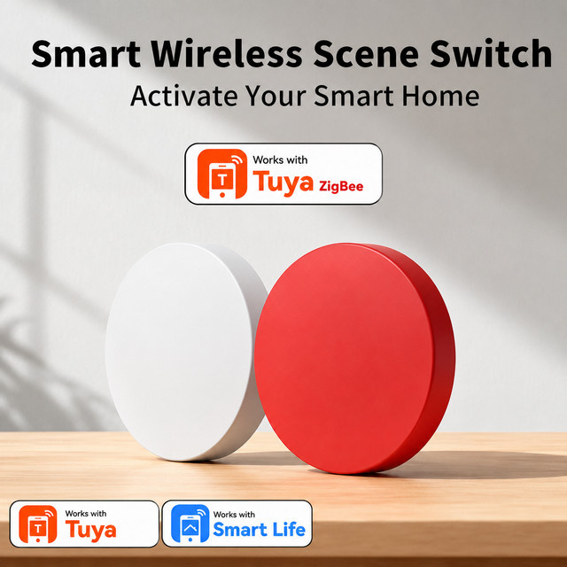 Tuya ZigBee Intelligenter Knopf in Rot – 3-Szenen-Funkfernbedienungsschalter für Alexa und Google Home zur Sprachsteuerung via Smart Life App - Bild 1