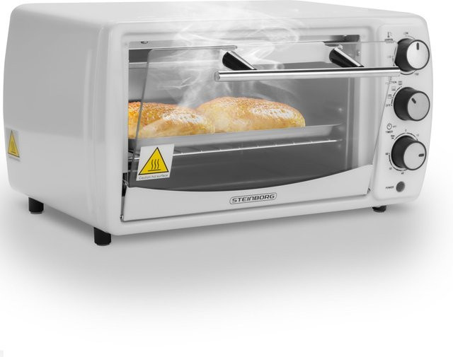 Steinborg Minibackofen 13 Liter mit Timer, Grillfunktion und Ober-/Unterhitze, 1200 Watt, Weiß - Bild 1
