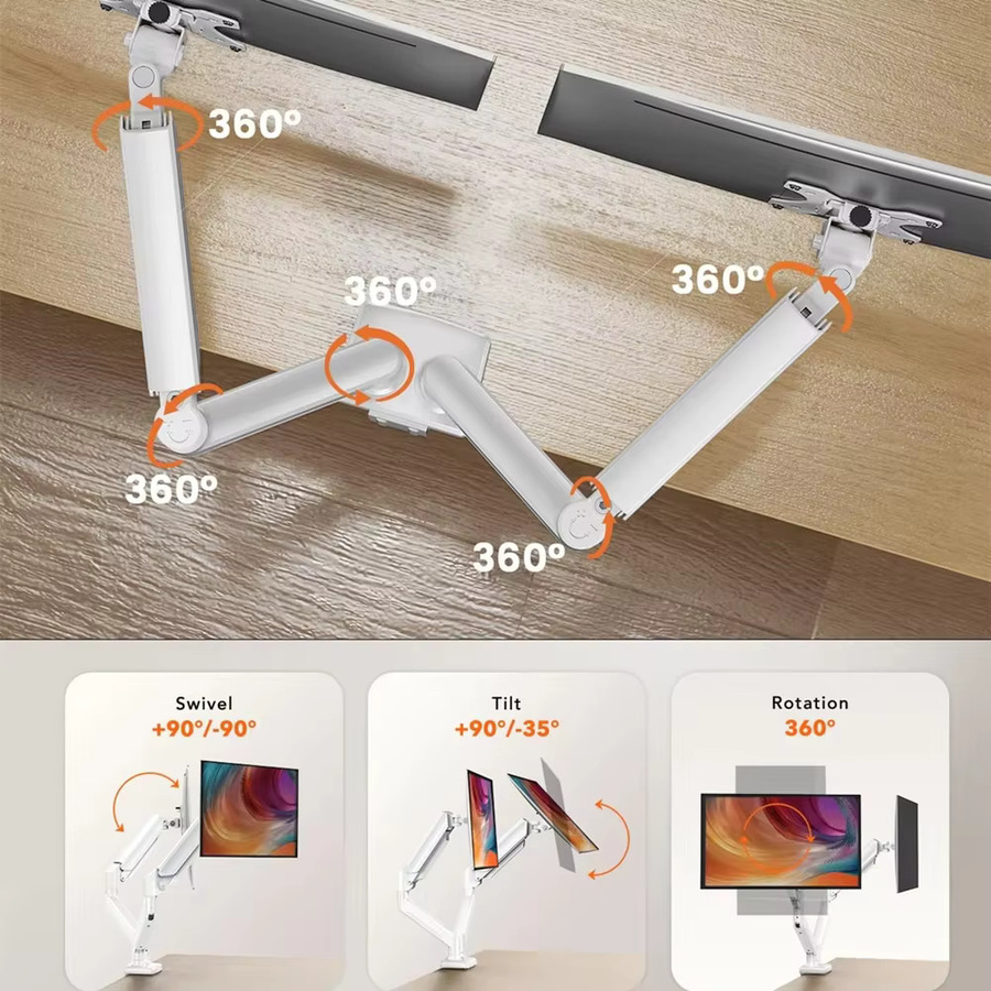 BEISHI Dual-Monitorhalterung für 13 bis 32 Zoll Bildschirme, verstellbarer Dual-Monitorständer in Schwarz mit 180 Grad Drehung, Neigefunktion und 360 Grad Rotation für dein Home Office - Bild 3