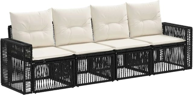 vidaXL Gartensofa-Set 4-teilig aus Poly-Rattan und Metall in Schwarz und Cremeweiß mit Polsterkissen - Bild 1