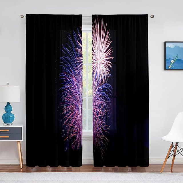 Bunter Feuerwerksdruck Sheer Voile Vorhang von Super Six, transparent, B/H: 100 x 250 cm - Bild 1