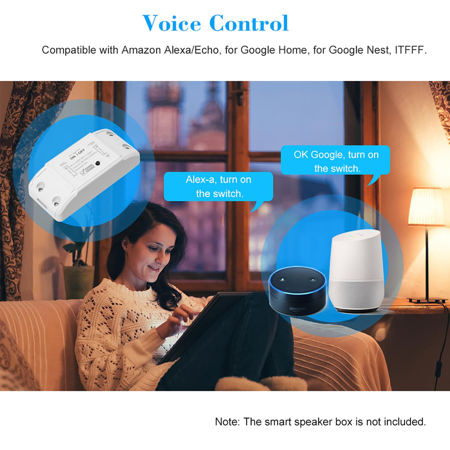 Igeteck Wifi Smart Switch mit Timer und Fernbedienung, kompatibel mit Alexa und Google Assistant, Tuya WLAN, 10A 2200W, Weiß - Bild 2