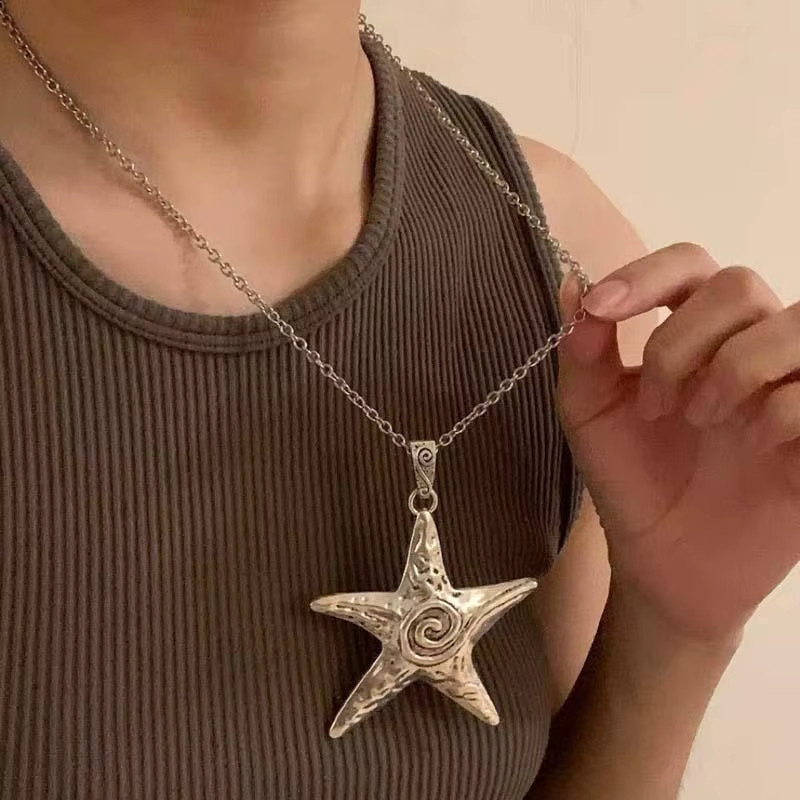 Halskette sharelucky, Pentagramm Stern Seestern Anhänger, Silber, Damen - Bild 3