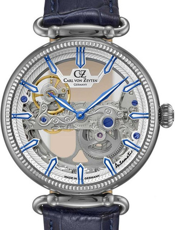 Carl von Zeyten Automatik Herrenuhr, Edelstahl, Leder, 42 mm, Silber