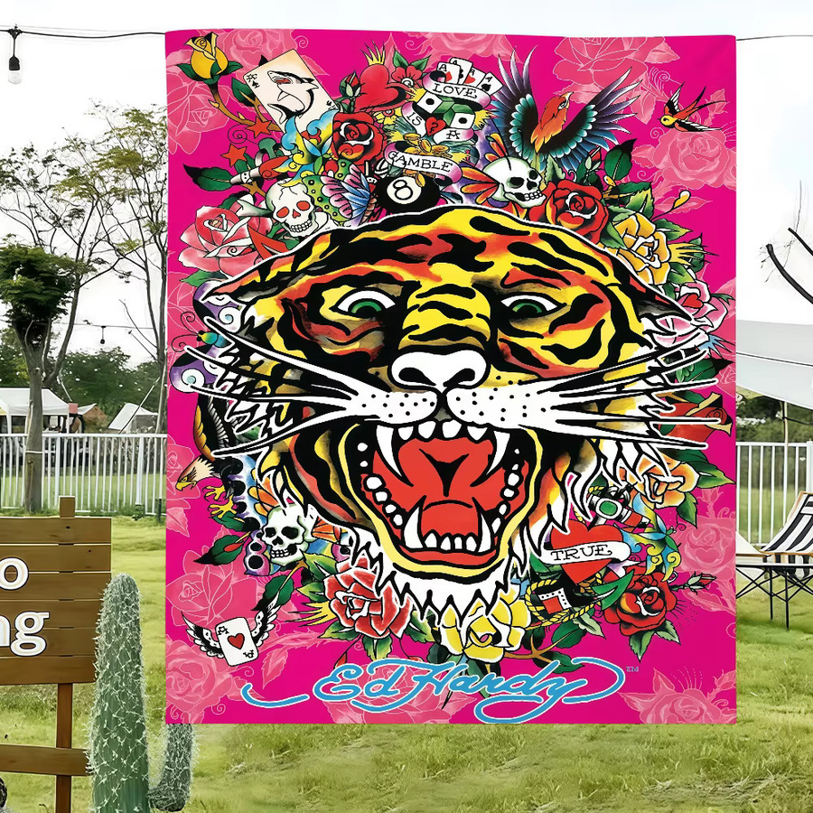 Warner Bros. E-Ed H-Hardy Flaggenmotiv Kunstdruck in Multicolour, Textil-Wanddeko im Retro-Stil, Breite: 60,0 cm, Höhe: 40,0 cm - Bild 4