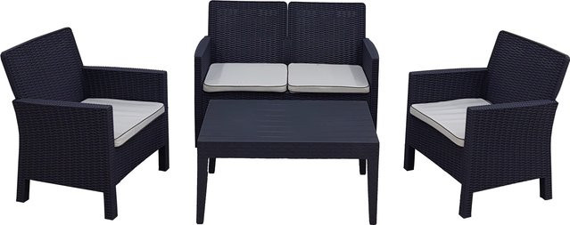 Gartenmöbel-Loungemöbel Lova aus Polyrattan mit Kissen in Beige - Bild 1