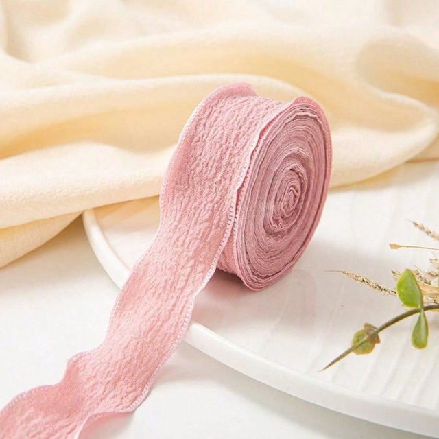 MTMA Rüschenspitzenband aus Seide für DIY Dekoration und Haarschmuck, Pink und Beige, 10 Yards - Bild 1