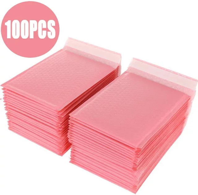 100 Stück selbstklebende Luftpolsterversandtaschen aus Kunststoff in Rosa und Schwarz mit Polsterung für Bücher und Zeitschriften - Bild 1