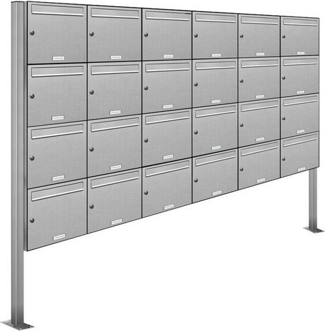 AL Briefkasten für 24 Parteien, freistehendes Briefkasten-System aus Edelstahl, silberfarben, B/H/T: 237,8 x 170 x 11,6 cm - Bild 1