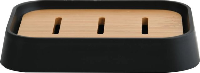 MSV Seifenschale Kamla aus Polystyrol und Bambus, Schwarz-Braun, B/T/H: 12 x 9 x 2,5 cm - Bild 1