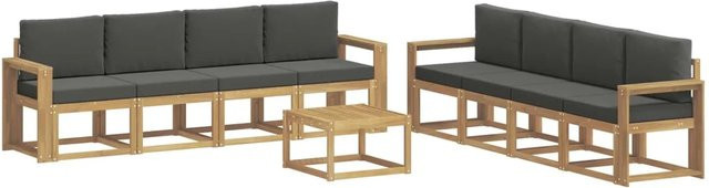 vidaXL Outdoor-Sofagarnitur aus Akazienholz mit Kissen, 9-teilig, Weiß und Anthrazit - Bild 1