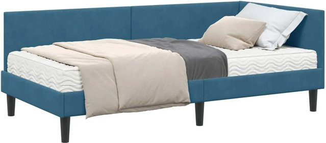 vidaXL Eckbettgestell mit Matratze in Blau aus Samt, 2-teiliges Set - Bild 1