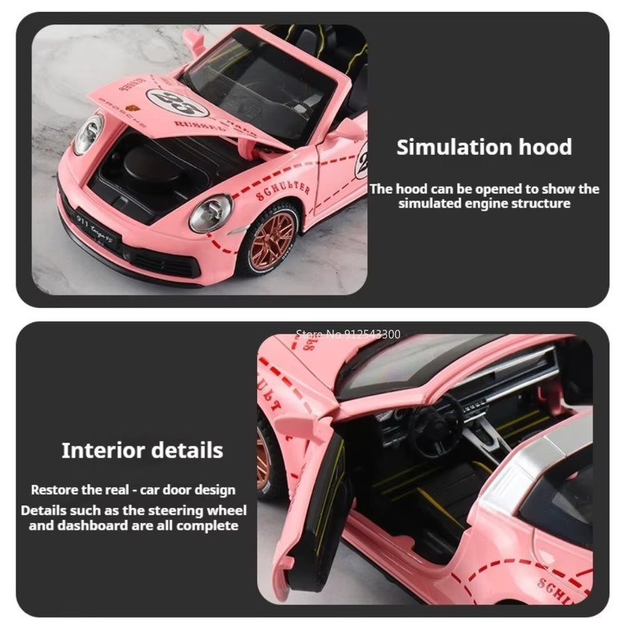 RMZ city 911 Targa 4S Taycan Automodell, 1:32 Maßstab, mit Sound und Licht, mit öffnenden Türen, Rückziehfunktion, Gummireifen - Bild 4