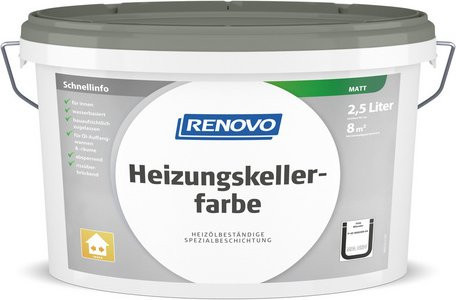 RENOVO Heizungskellerfarbe als Dispersionsfarbe in Grau, matt und wasserbasiert - Bild 1
