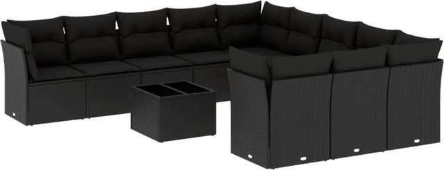 vidaXL 12-tlg Garten-Sofagarnitur aus Poly-Rattan mit Kissen und Glastisch in Schwarz - Bild 1