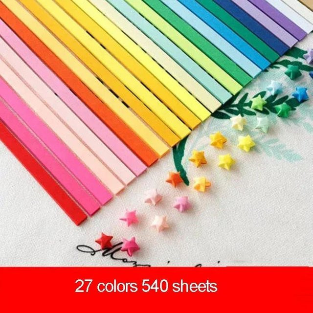 YULIN Origami Sternpapierstreifen in 27 Farben, 540 Blatt, doppelseitig bunt für DIY Glücksstern und Bastelarbeiten - Bild 1