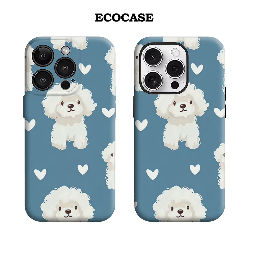 Potdemiel Handyhülle mit blau-weißem Pudel und Herz für iPhone 17 16 15 14 13 Pro Max Plus mit doppelschichtiger Rückseite - Bild 2