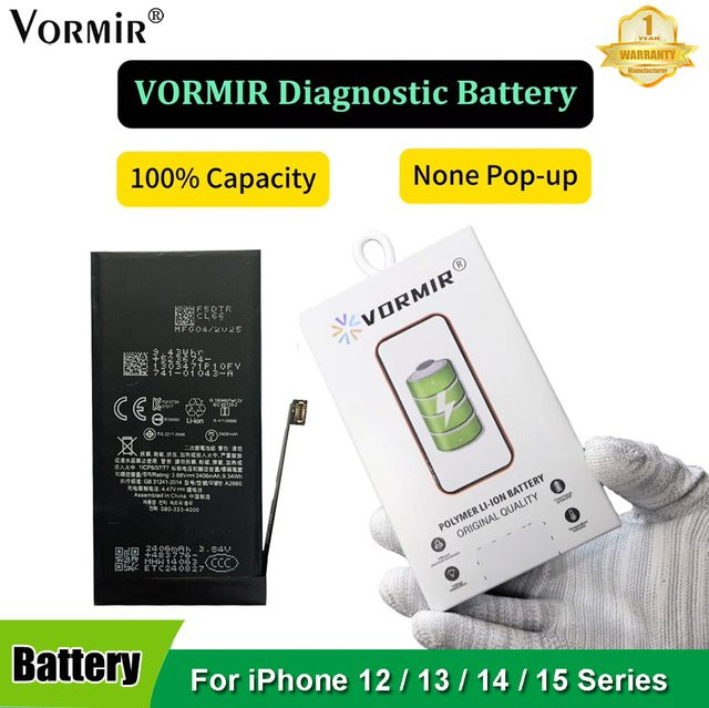 Vormir Diagnosebatterie in Schwarz für iPhone 12, 13 Mini, 14, 14 Plus und 15 Pro Max mit 100 % Kapazität ohne Fehlermeldung oder Pop-up-Hinweis - Bild 1