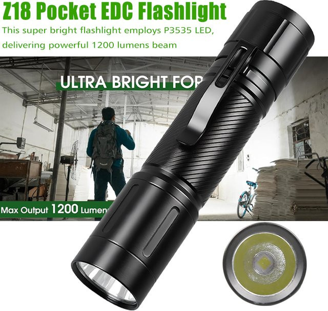 KDULIT Mini-EDC-LED-Taschenlampe aus Aluminium in Schwarz mit Clip für Arbeit und Notfall - Bild 1