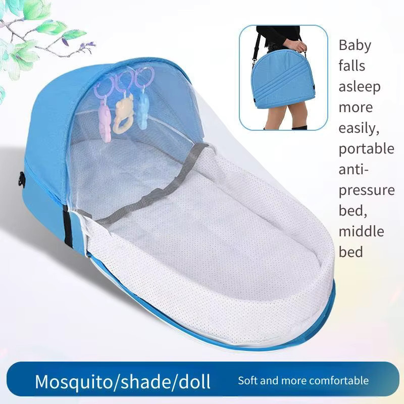 Multifunktionales faltbares Reise-Babybett mit Moskitonetz in Blau oder Grün - Bild 1
