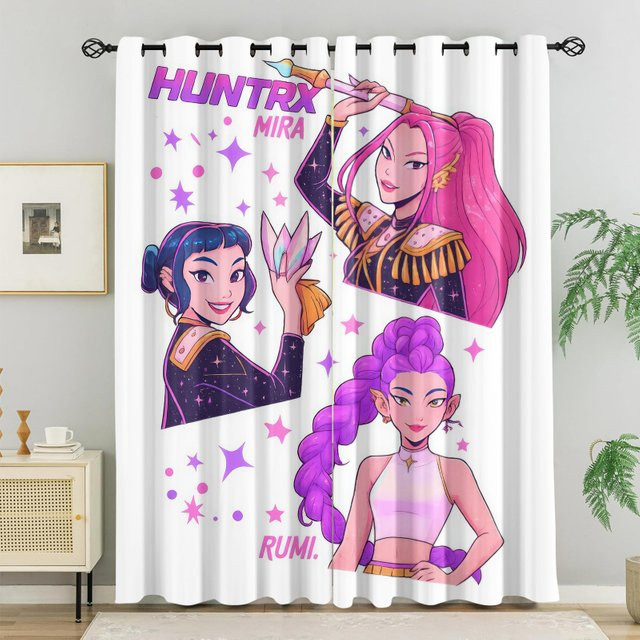 Hasbro Kpop Anime-Mädchen Verdunkelungsvorhänge mit 85% Lichtblockierung und Geräuschreduzierung, mehrfarbige Cartoon-Ösenvorhänge für Kinderzimmer - Bild 1