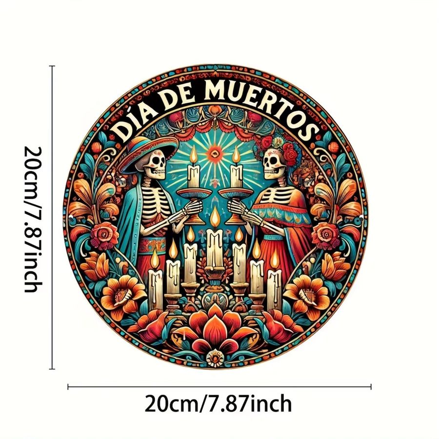 Vintage Dia de Muertos Wandkunst aus Aluminium mit Skelett-Paar und elfenbeinfarbenem Rahmen, Multicolor, B/H: 20,32 x 20,32 cm - Bild 2