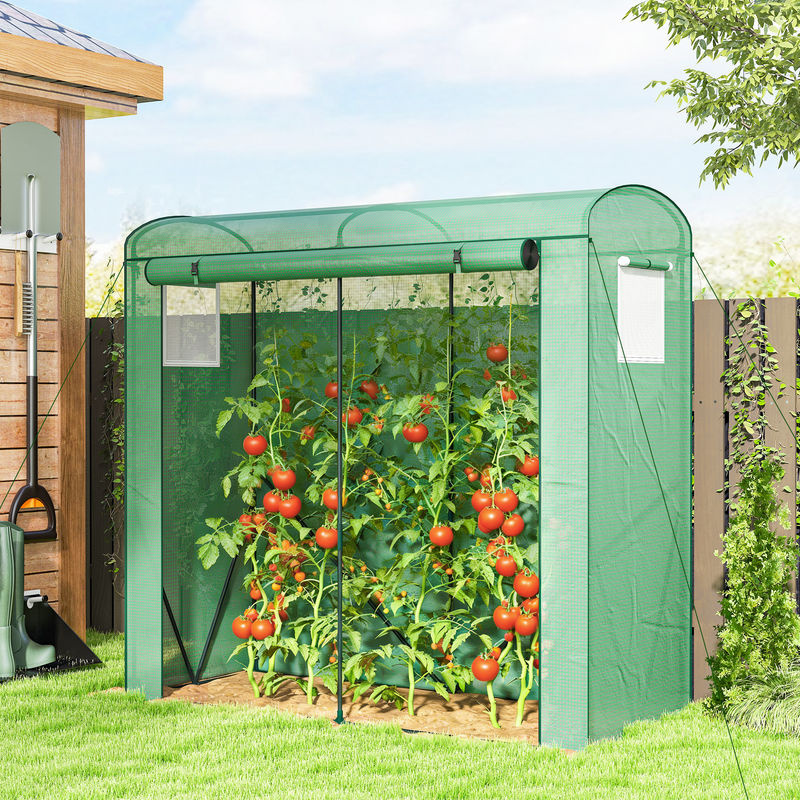 Outsunny Gewächshaus aus Stahl mit Netzfenstern und aufrollbarer Tür für Tomaten, Gemüse und Pflanzen, H x B x T: 188 x 200 x 75 cm - Bild 2
