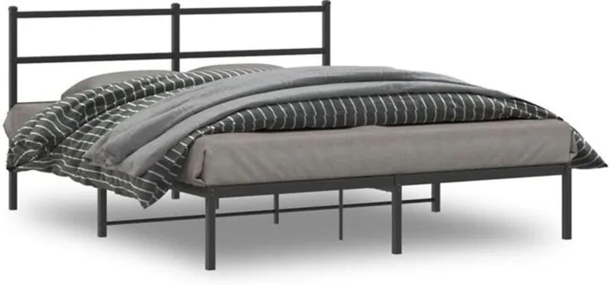 Vidaxl Metallbett mit Kopfteil in Schwarz, Modernes Bettgestell aus Stahl, B/T/H: 160 x 200 cm - Bild 1