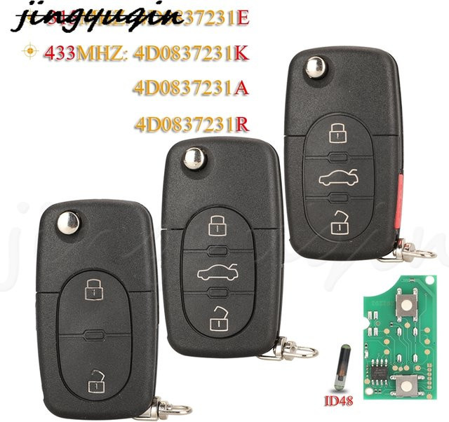 Jingyuqin Smart Remote Autoschlüssel Anhänger 433 MHz ID48 für Audi A3 A4 A6 A8 TT RS4 Quattro, Schwarz - Bild 1