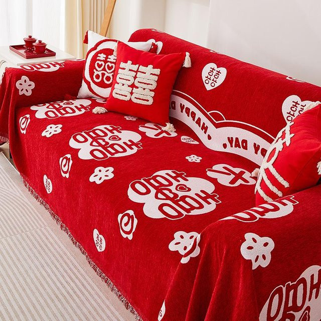 Super Six Chenille Sofa Überwurf Rot, Rutschfeste Sofa Abdeckung für Hochzeiten und Dekoration, B/T: 180 x 130 cm - Bild 1