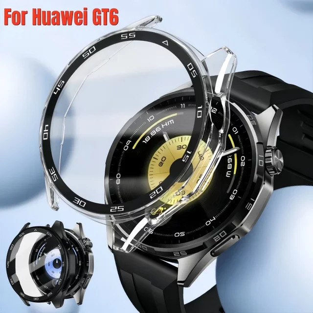 Uhrenzubehör für Huawei GT 6 46mm, Schutzhülle und Display-Schutz, Schwarz, Silikon - Bild 1