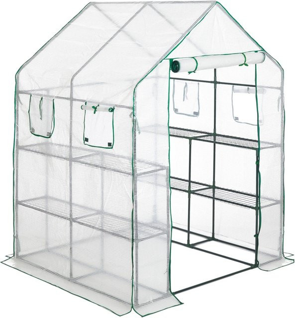 Relaxdays Foliengewächshaus aus Stahlrohr und Polyester mit 4 Fenstern, Grün/Transparent, B/T/H: 140 x 140 x 190 cm - Bild 1